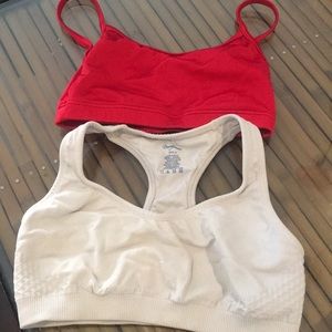 Two small sports bras red and white